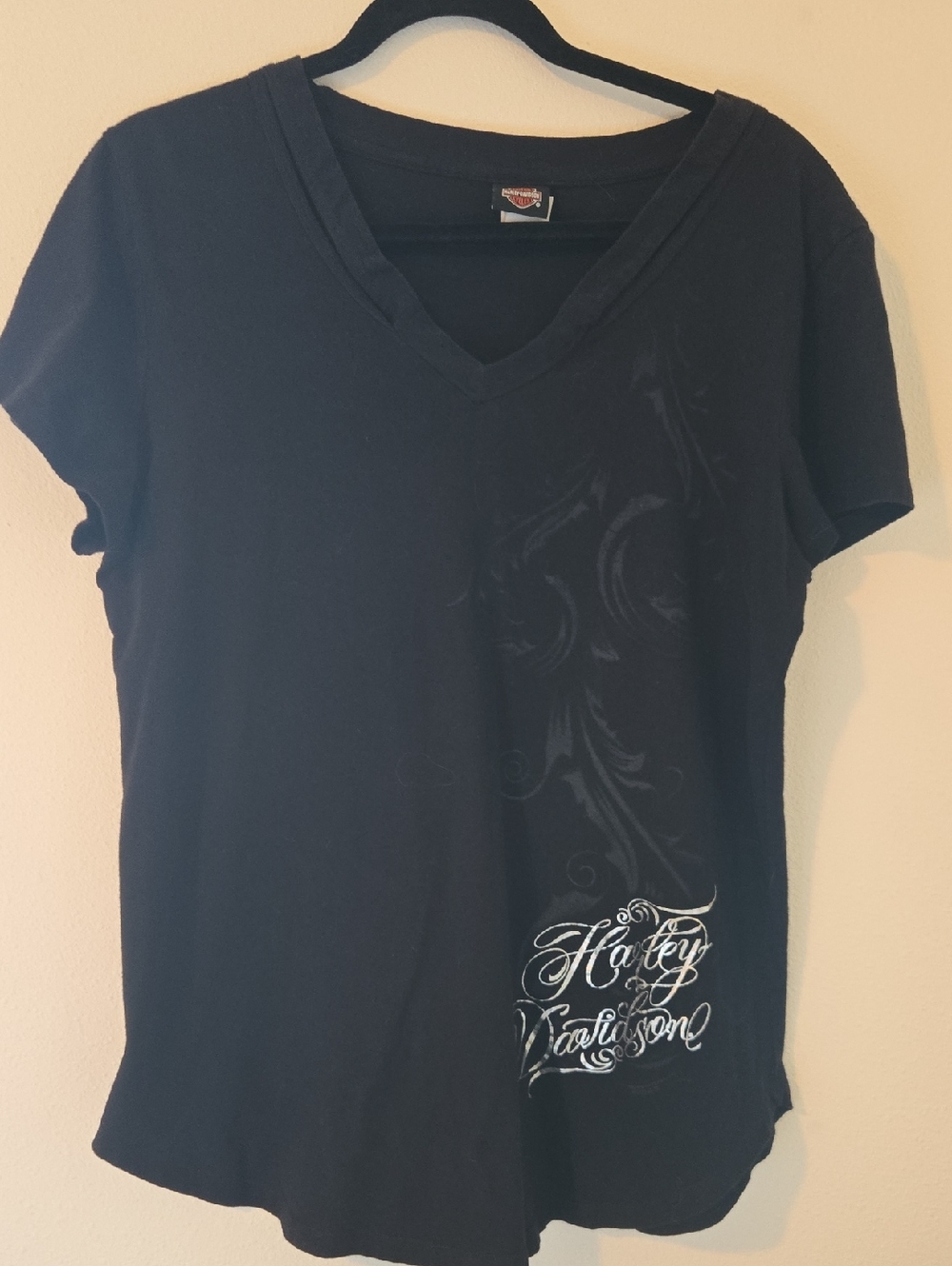 Harley-Davidson Black V-Neck Tee with White Script